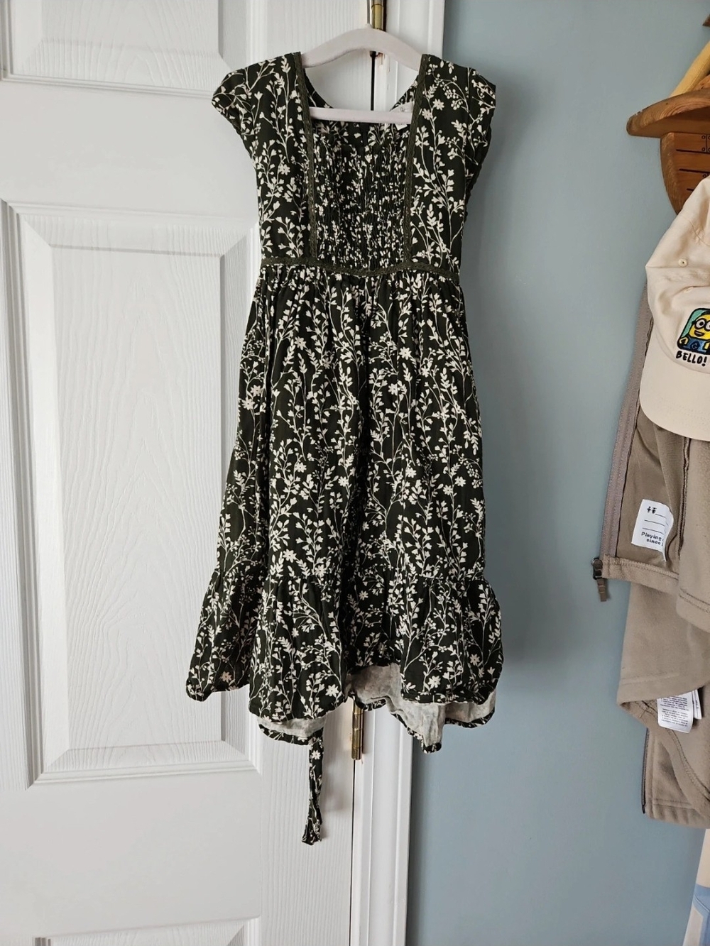 Rylee + Cru Olive Green Floral Smocked Dress